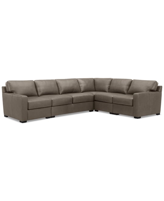 Radley 136" 5-Pc. Leather Square Corner L Shape Modular Sectional