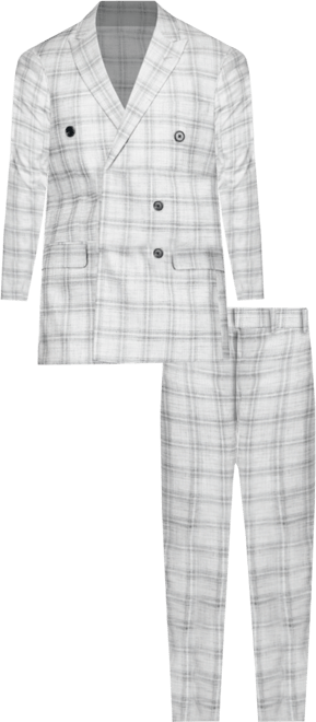 Men's 2 Piece Slim Fit Grey Check Double Breasted Suit