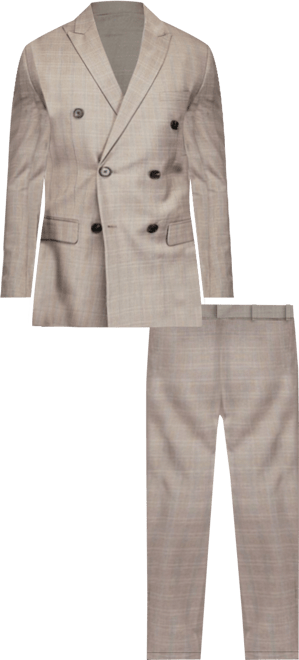 Men's 2 Piece Slim Fit Brown Check Double Breasted Suit
