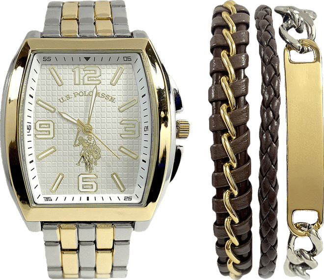 On OAC セットアップ U.S. Polo Assn. Mens Two Tone 4-pc. Watch Boxed Set