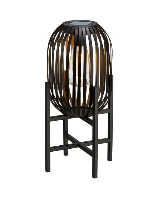 14.25" H Slim-Shaped Metal Stripes Solar Powered Edison Bulb Slim Outdoor Lantern with Stand