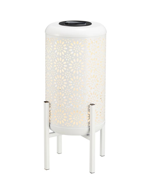 14.25" H Metal Cutout Flower Pattern Solar Powered Led Outdoor Lantern with Stand
