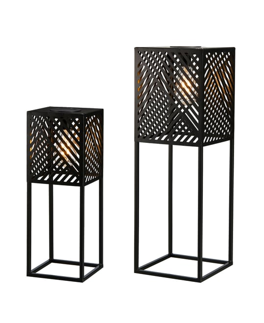 23.75" H, 17.75" H Set of 2 Metal Stripes Geometric Solar Powered Edison Bulb Outdoor Floor Lantern or Planter Stands