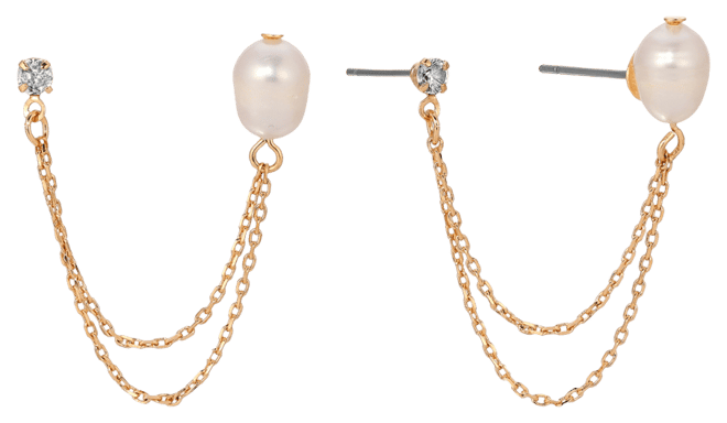 Double Post Freshwater Pearl Crystal Earrings