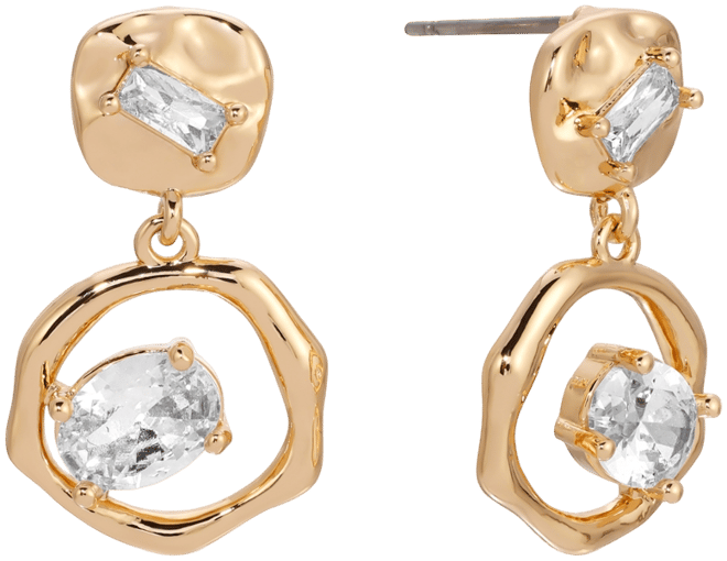 Organic Shape 18k Gold Plated Crystal Earrings