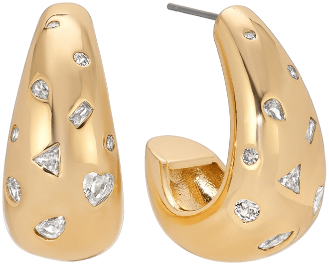 Bezel Crystal Dotted 18k Gold Plated Hoop Earrings