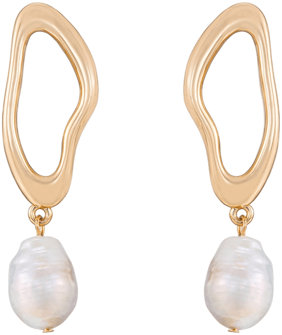 Open Circle 18K Gold-Plated and Cultured Freshwater Pearl Dangle Earrings