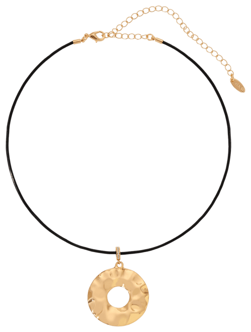 Statement 18k Gold Plated Hammered Circle Cord Necklace