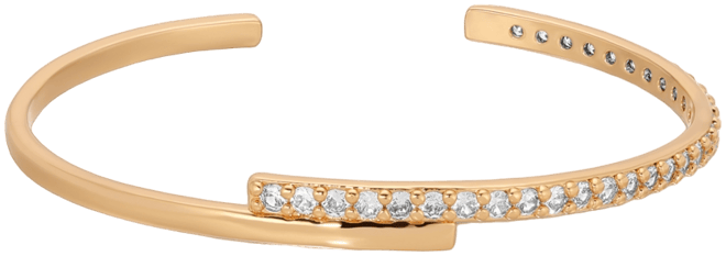 Half Classic Half Sparkle 18k Gold Plated Bracelet Cuff