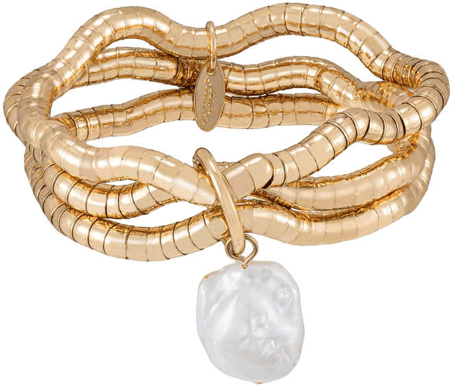 Liquid Gold-Plated and Cultured Freshwater Pearl Multi Layered 18K Gold-Plated Bracelet