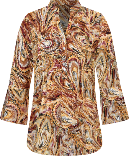 Women's 3/4 Bell Sleeve Pleat Front Y-neck Top