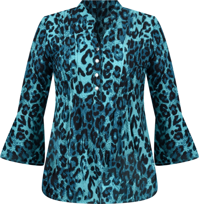 Women's 3/4 Bell Sleeve Pleat Front Y-neck Top