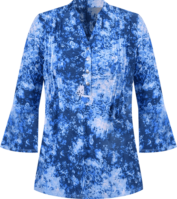 Women's 3/4 Bell Sleeve Pleat Front Y-neck Top