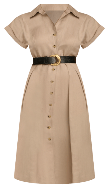 【Donna Karan New York】Button-Front Linen Midi Dress Donna Karan New York Women's Button-Front Short-Sleeve Midi