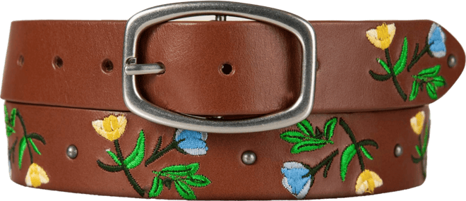 Embroidered Floral Leather Belt