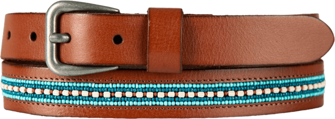 Turquoise Beaded Stripe Leather Belt