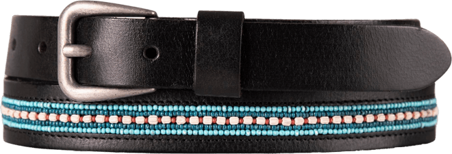 Turquoise Beaded Stripe Leather Belt