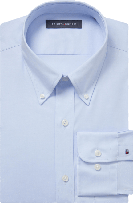 Men's Th Flex Regular Fit Wrinkle Resistant Stretch Pinpoint Oxford Dress Shirt