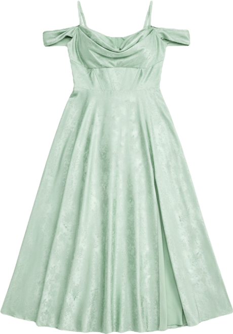 liana satin jacquard shoulder dress Princess Ballgown with Shimmering Pearl Beads