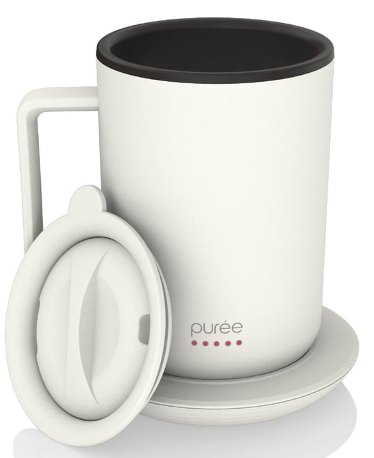 Puree Warming Coffee Mug, 12 oz. Stainless Steel Coffee Mug with Mug Warmer Coaster and Lid