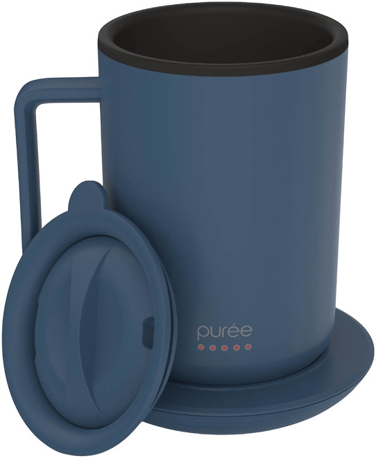 Puree Warming Coffee Mug, 12 oz. Stainless Steel Coffee Mug with Mug Warmer Coaster and Lid