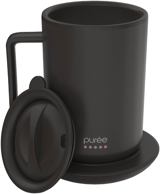 Puree Warming Coffee Mug, 12 oz. Stainless Steel Coffee Mug with Mug Warmer Coaster and Lid