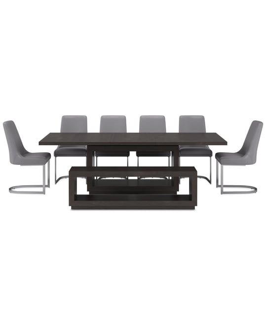 Tivie 8 Pc Dining Set (Rectangular Table + 6 Chairs + Bench), Created for Macy's