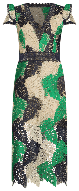 Adelyn Rae Crochet Lace V-Neck Flutter Short Sleeve Midi Dress