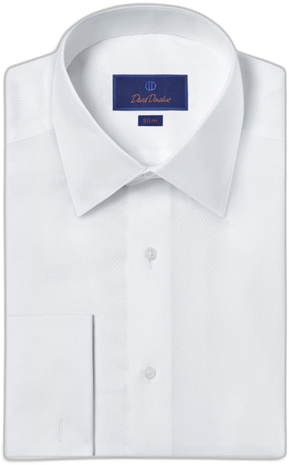 David Donahue Slim Fit Boxed French Cuff Formal Men Shirt - White