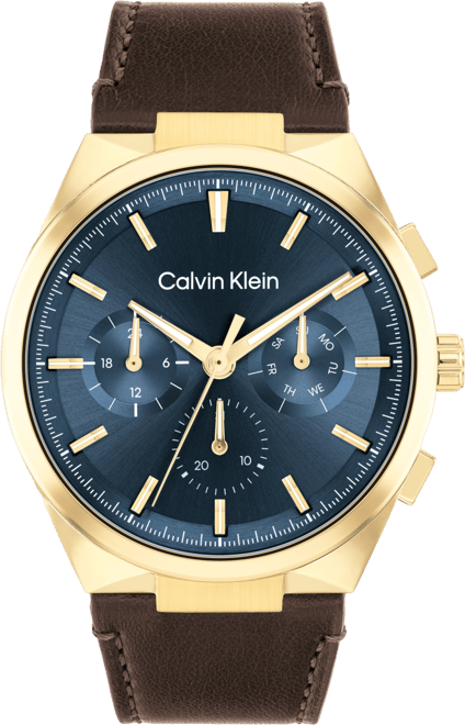 Men's Distinguish Brown Leather Strap Watch 44mm