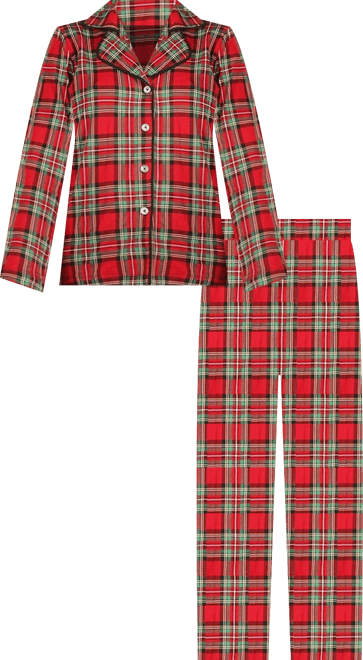 Women's Plaid Notch Collar Cotton Blend Pajama Set