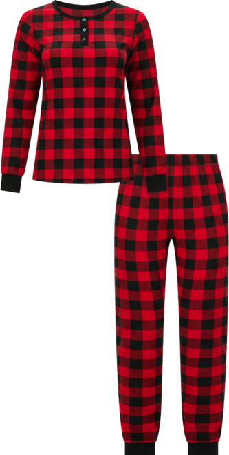 Women's Buffalo Plaid Long Sleeve Tapered Bottom 2 Piece Pajama Set