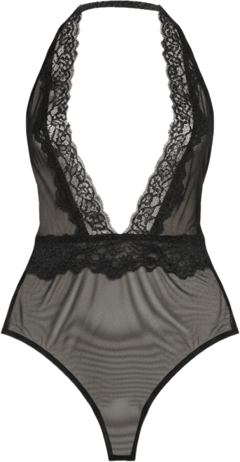 Women's Mia Deep Plunging V-neck Lace Mesh Bodysuit