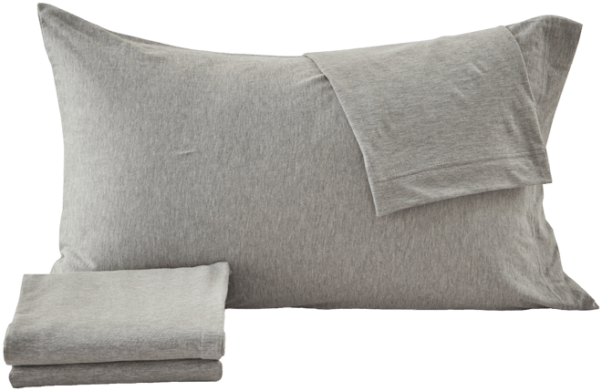 Premium Comforts Heathered Melange T-shirt Jersey Knit Cotton Blend 4 Piece Sheet Set, Queen