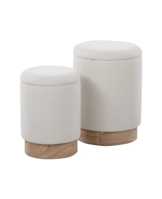 Marla Contemporary Nesting Ottoman Set in Wood and Fabric by 