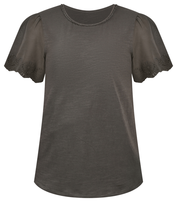 Women's Short Eyelet-Cut-out Sleeve Scoop Neck Top