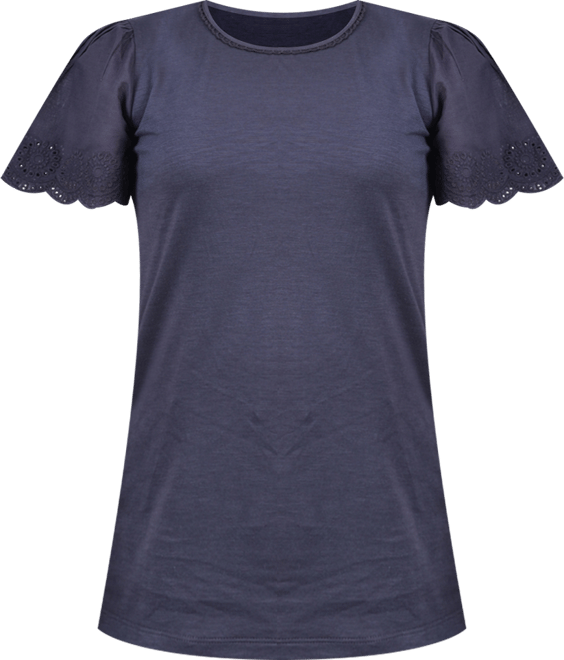 Women's Short Eyelet-Cut-out Sleeve Scoop Neck Top