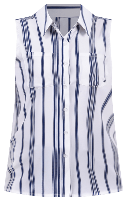 Women's Petite Sleeveless Notch Collar Button Front Blouse