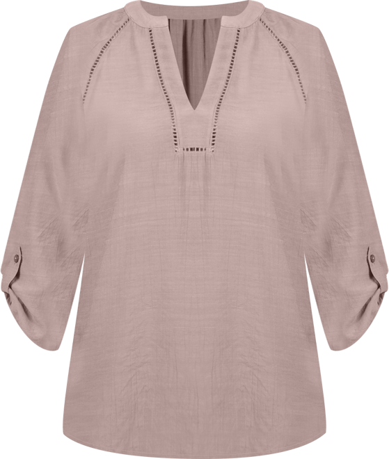 Women's Raglan Sleeve Split Neck Blouse Top