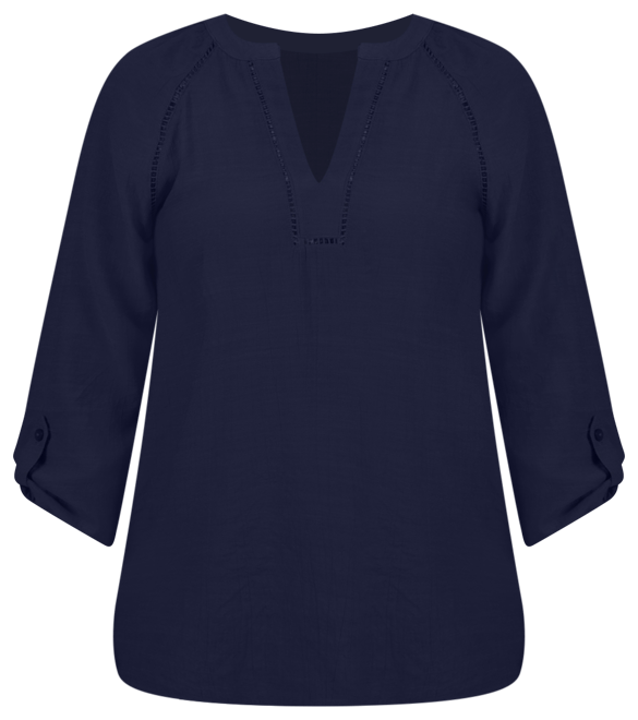 売れ筋商品|||ニューヨークコレクション カットソー トップス レディース Plus Size Raglan Sleeve Split Neck Blouse Navy Raglan Sleeve Split Neck Blouse – NY COLLECTION