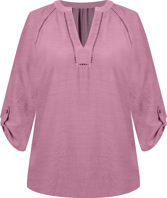 Women's Raglan Sleeve Split Neck Blouse Top