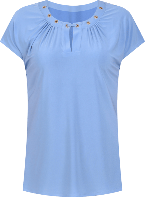 Women's Short Extended-Sleeve Grommet Neck Knit Top