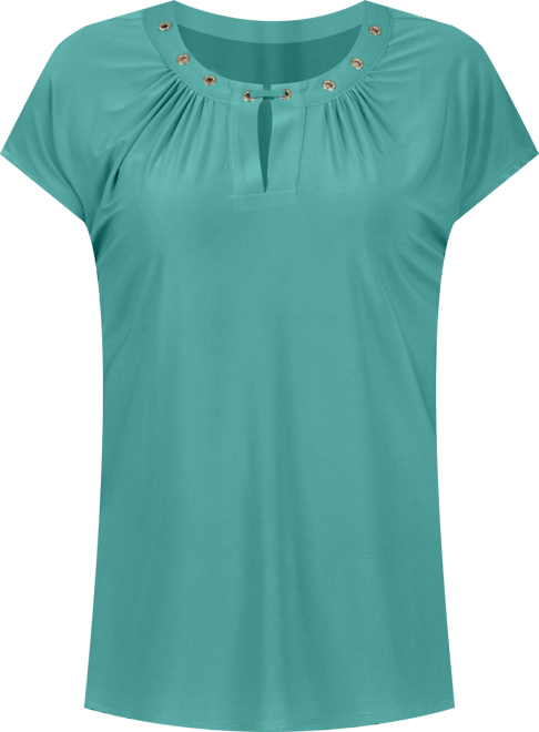 Women's Short Extended-Sleeve Grommet Neck Knit Top