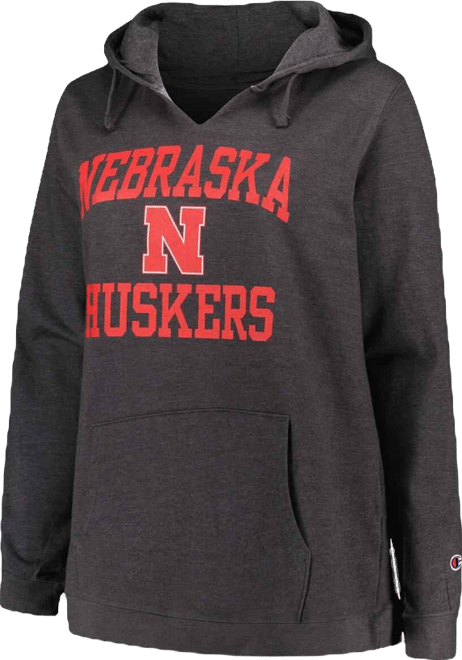 Women's  Heather Charcoal Nebraska Huskers Plus Size Heart & Soul Notch Neck Pullover Hoodie