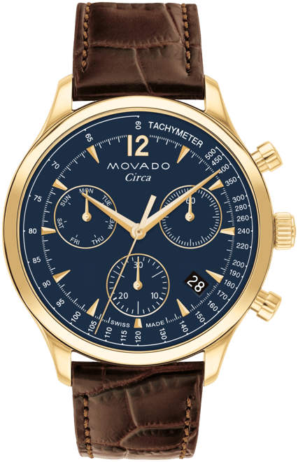 Men's Circa Swiss Quartz Chrono Brown Leather Watch 43mm