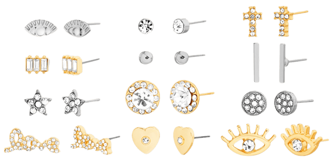 Two-Tone 12-Pc. Set Crystal & Imitation Pearl Mixed Stud Earrings