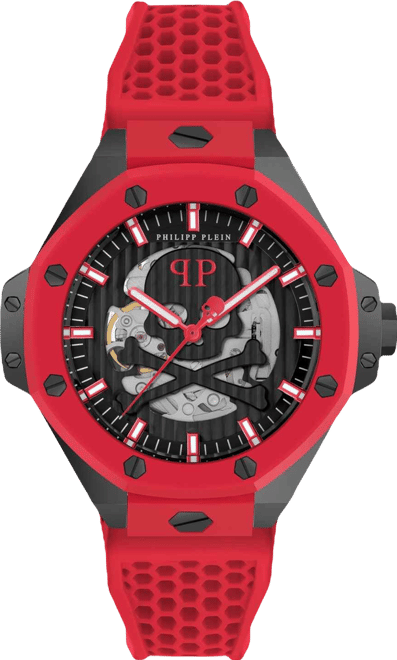 Men's Automatic Skeleton Royal Red Silicone Strap Watch 46mm