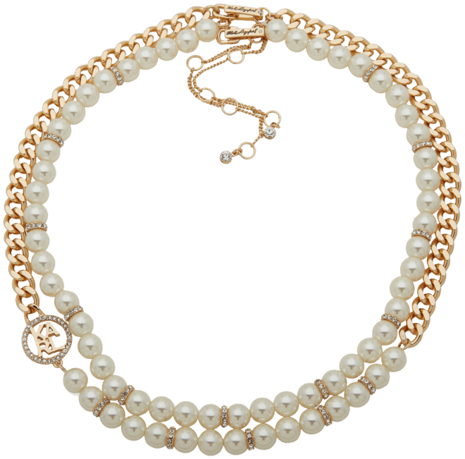 Gold-Tone Imitation Pearl Omega Double Row Necklace, 16" + 3" extender