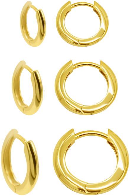 14K Gold-Plated 3-Huggie Hoop Earrings Set
