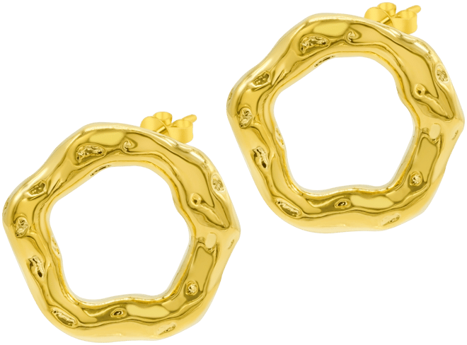 Tarnish Resistant 14K Gold-Plated Hammered Open Circle Earrings